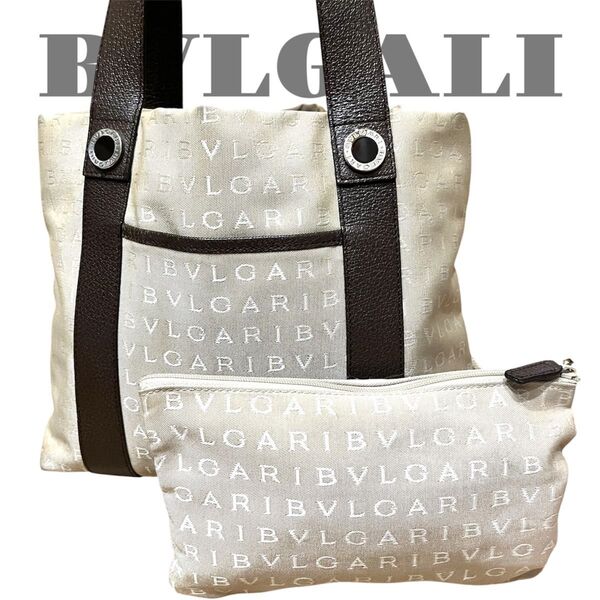 BVLGARI ブルガリ ロゴマニア MAMEEL トートバッグ キャンバス ハンドバッグ ショルダーバッグ