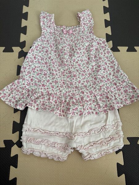 組曲 ベビー服 セットアップ 女の子 80サイズ 小花柄 ピンク
