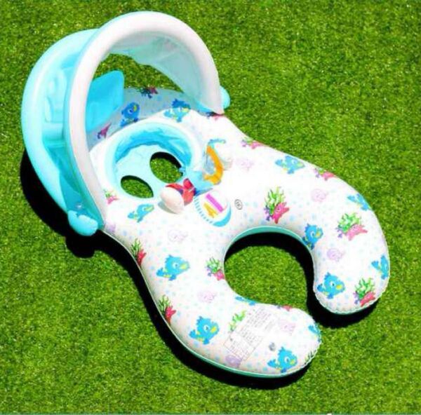 浮き輪 海 親子浮き輪 ベビー浮き輪 足入れタイプ 2人用浮き輪 ベビーフロート 日除け 親子 プール アウトドア 川 足入れ