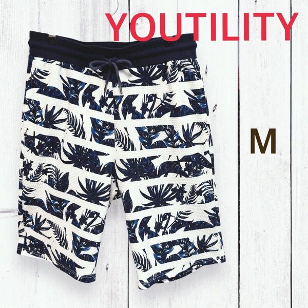 YOUTILITY/ボタニカル柄ハーフパンツ/ショートパンツ/ウエストゴム/休日着