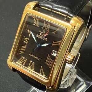 新品 SEWOR 自動巻機械式腕時計 メンズウォッチ レザーストラップ ゴールド&ブラック
