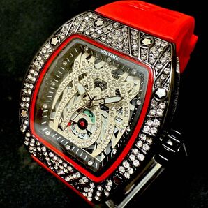 新品 PINTIME トノー オマージュウォッチ ラバーストラップ メンズ腕時計 レッド