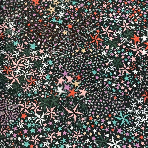 輸入リバティ アデラジャウィッシュ グリーン 135cm×50cm タナローン 生地 ハギレ 星 宇宙