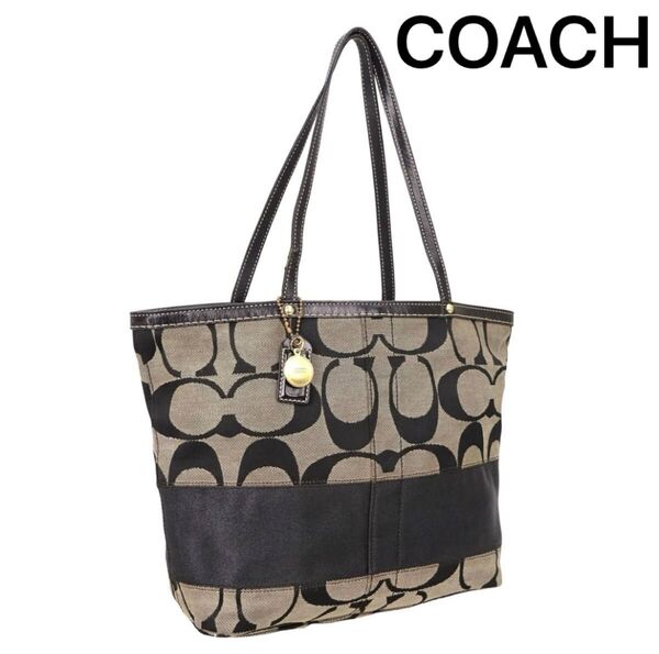 【COACH】 コーチ シグネチャー トートバッグ レザー キャンバス ショルダーバッグ 肩掛け ブラック グレー