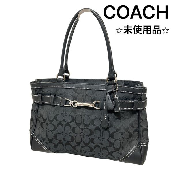 【COACH】 コーチ シグネチャー トートバッグ レザー キャンバス ハンドバッグ ブラック系 肩掛け