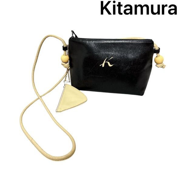 【Kitamura】キタムラ ショルダーバック レザー ブラック ポーチ 小物入れ 黒