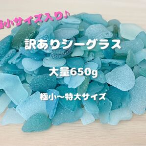 天然シーグラス(1120) 訳ありシーグラス 大量650g ブルー系 極小〜特大サイズ