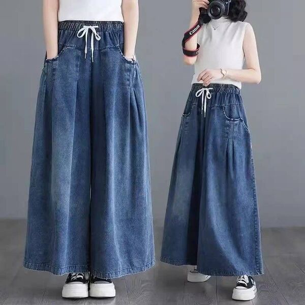 ワイドパンツ デニム パンツ カジュアル XL ガウチョパンツ 体型カバー キュロット 楽チン 普段着