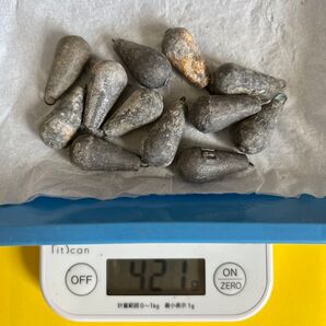 No.2555 釣用オモリ ナス型おもり10号 約420g 12個セット 未使用品 訳あり品 値下げ不可