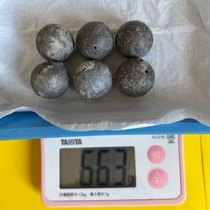 No.2565 釣用オモリ 丸中通しおもり30号 約660g 6個セット 未使用品 値下げ不可
