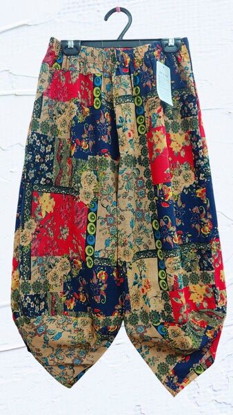新品★男女兼用 八分丈クロップド 花柄 アジアンエスニック サルエルパンツ