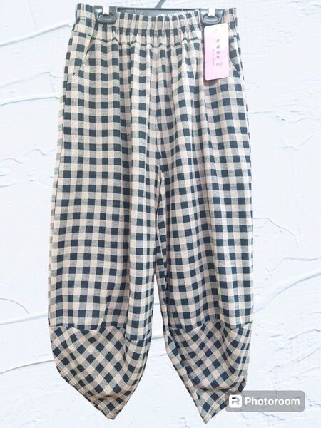 新品★男女兼用 八分丈 チェック柄 アジアンエスニック サルエルパンツ