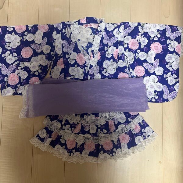 浴衣 女の子 120 紫系 夏祭り お祭り キッズ 花柄
