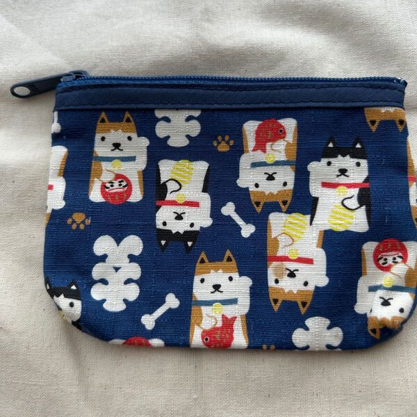 柴犬 しばいぬ ミニポーチ青 ハンドメイド 小物入れ