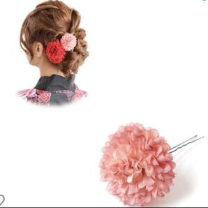 お花髪飾り 和装ヘアアクセサリーピンク 花 着物 成人式 七五三 前撮り 浴衣 夏祭りヘアピン 花火大会