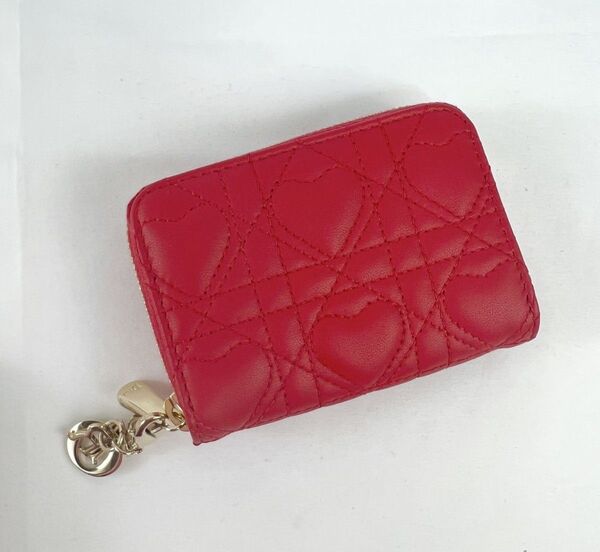 Dior ハート柄 コンパクト財布 レッド