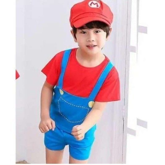 120【3点セット】マリオセットアップ マリオコスプレ USJ 衣装 ハロウィン キッズ 半袖 セットアップ 男の子