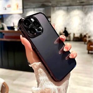 iPhone15 Promax クリア メッキ ソフト ケース ブラック カラー カメラ レンズ フルカバー♪
