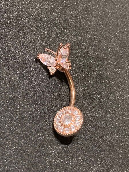 14G ピンクゴールド 蝶々 キャッチ サークル CZ へそピアス ボディピアス