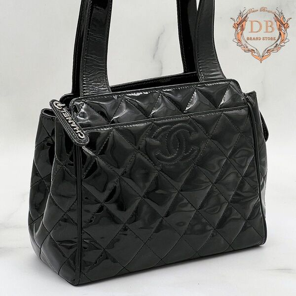 シャネル マトラッセ ココマーク ハンドバッグ パテント ブラック トート 黒 CHANEL レディース バッグ エナメル レザー