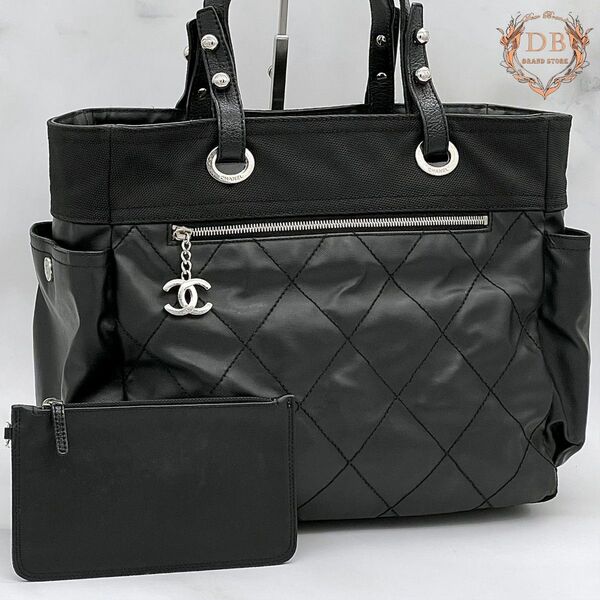 シャネル パリビアリッツGM キルティング 肩掛け ココマーク ブラック トート CHANEL レディース バッグ シルバー金具