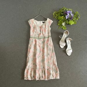 トッカ ノースリーブワンピース 綿 リヨセル 花刺繍 総刺繍 日本製 バックジップ キュート 上品 細身 低身長 ピンク 0