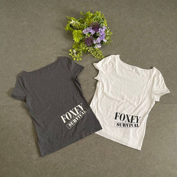 フォクシーニューヨーク Tシャツ 2点セット カットソー 半袖 綿 バックプリント 日本製 ペアルック お揃い 白 グレー M