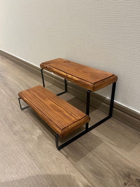 木製シェルフ 2段ラック アイアン家具 メープルカラー 30cm