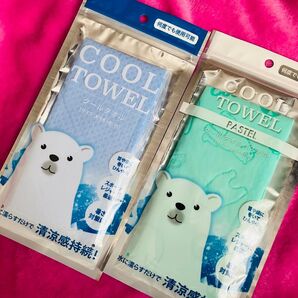 クールタオル ブルー グリーン 2枚 清涼感持続!高吸水 速乾タオル PVAスポンジタオル アウトドア 男女兼用 新品