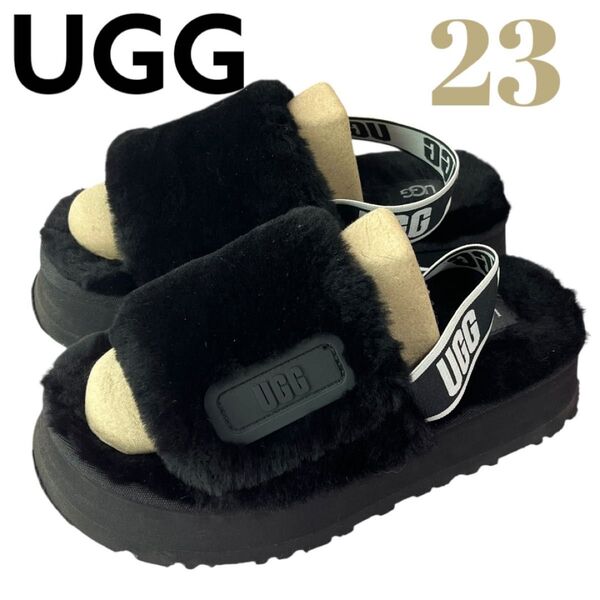 アグ UGG ブラック ディスコスライドサンダル 23cm ブラック 黒 厚底 ムートン もこもこ