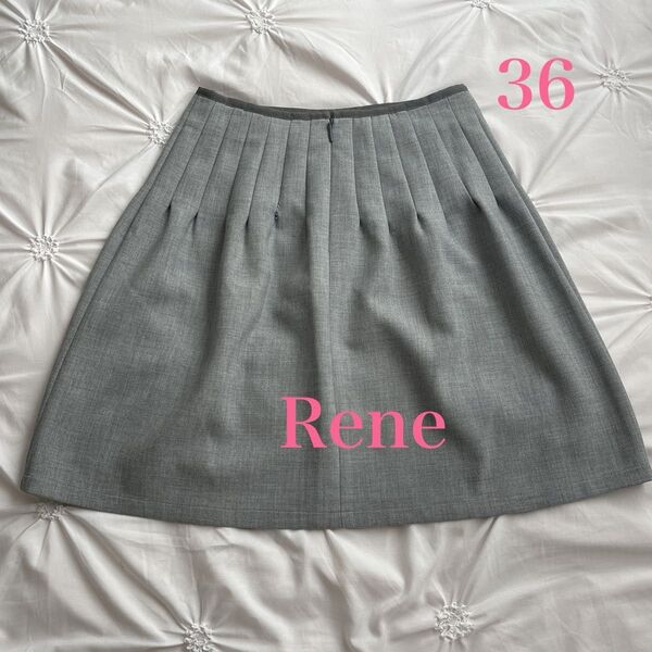 ルネ Rene タック フレアスカート ショート丈 ミニ バックジップ グレー