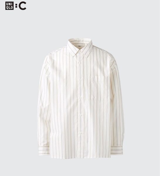 UNIQLO C ブロードオーバーサイズシャツ ストライプ Sサイズ 長袖 カジュアル おしゃれ ユニクロ 白 ホワイト