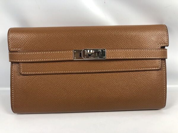 HERMES ケリーウォレット ボーエプソン ゴールド 長財布 SV金具