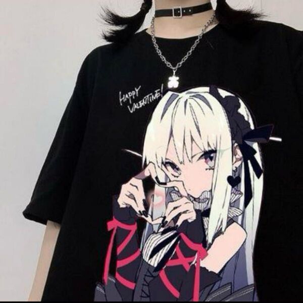 病みかわTシャツ パンク ロック ロリータ 地雷系 病みかわいい 韓国 半袖 黒 Tシャツ