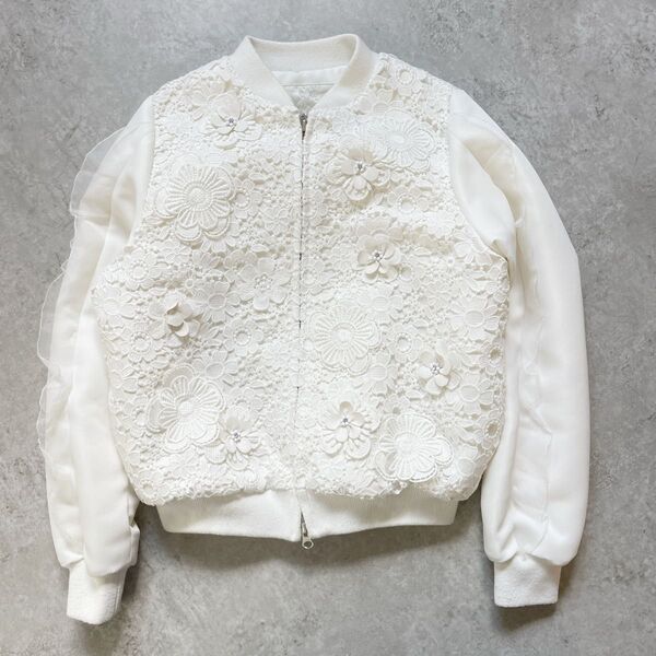Chestyチェスティ レース ブルゾン 白 ホワイト 長袖 立体 花柄 刺繍 サイズ0 アウター ジャケット ジップアップ