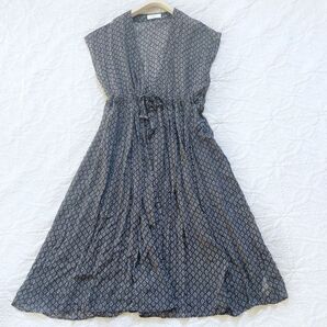 SOIL ソイル ロングカーディガン 前開き 羽織り 総柄 シアー素材 インド製 ロング丈 フレンチスリーブ