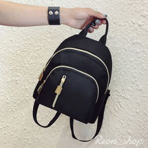 【セール】ミニリュック 大人女子 軽量 韓国 コンパクト ナイロン PUレザー 機能的 マザーズバッグ ママバッグ ブラック