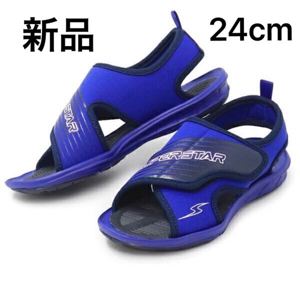 新品未使用タグ付き。moonstar SS J1173 スーパースターサンダル ブルー 24cm 定価4730円