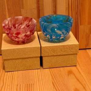 びいどろおちょこ2個セット ピンク&水色