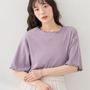 メローリブ五分袖プルオーバー パープル earth music&ecology 半袖 カットソー トップス