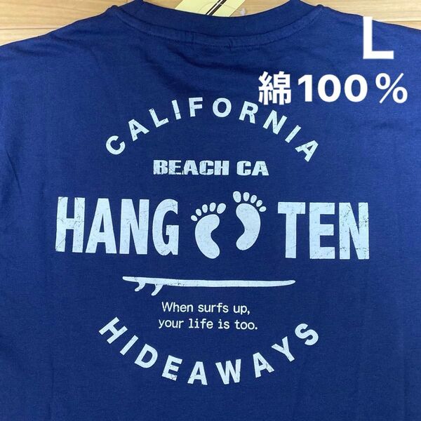 L ハンテン HANG TEN 新品 半袖Tシャツ トップス 綿100% 紺 メンズ紳士 アウトドア スポーツ ゴルフウェア