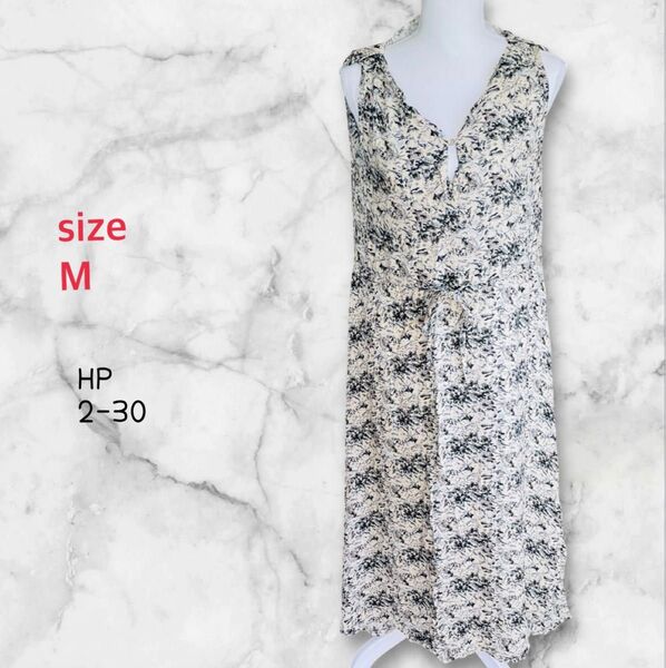 花柄 ノースリーブ ロングワンピース sizeM ホワイト