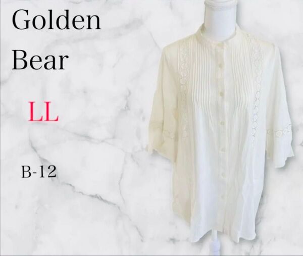 Golden Bear プリーツ/レース 五分袖シャツ LL ホワイト