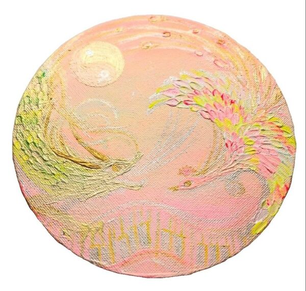 風水開運絵画*龍と鳳凰〜幸せのメロディ~陰陽太極図 愛情運 金運 出世 子宝恋愛 スピリチュアル インテリア ト音記号 五線譜