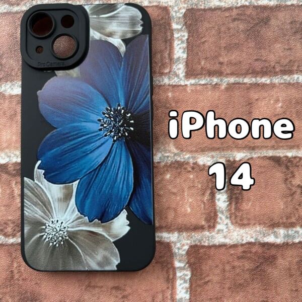 iPhone14 ブルーフラワー 花柄スマホケース|上品で大人可愛いデザイン かわいい 韓国 耐衝撃 おしゃれ カバー
