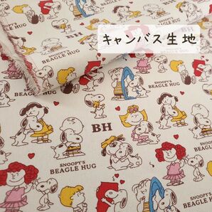 【キャンバス生地】スヌーピー BEAGLE HUG パステルカラー しっかりとした帆布 145㎝×64㎝ k-44