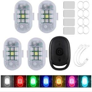 7色 RGB ストロボライト LEDライト 補助灯 リモコン付き 4個セット