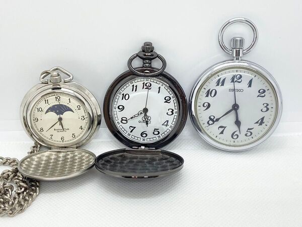 懐中時計まとめ SEIKO 鉄道時計 懐中時計 Boston Club サン&ムーン クラシカル ポケットウォッチ 電池交換済