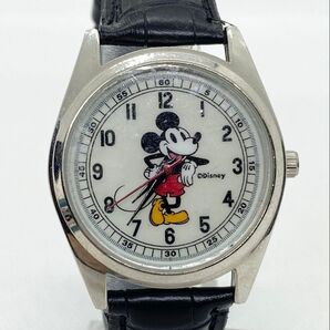 【未使用級・電池交換済・風防シール付き】Disney ミッキーマウス 腕時計 クオーツ式 ブラックレザーベルト メンズ/男女兼用