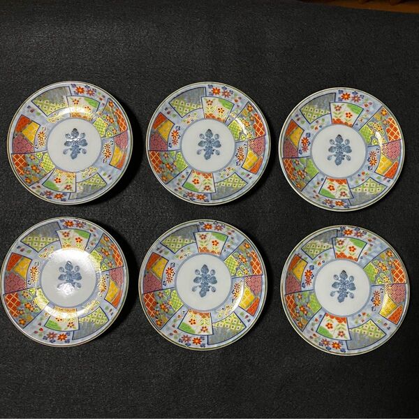 有田焼 吾山窯 金彩 染錦 花文様 小皿 銘々皿 取り皿 6枚セット